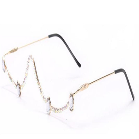 Fashion Handmade Diamond Rhinestone Plateless Decorative Glasses Frame
