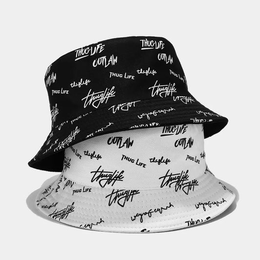 Fashion Graffiti Letters Print Cotton Bucket Hat For Men Women Double-sided Wear Wide Brim Sun Hats Soft Foldable Fisherman Caps